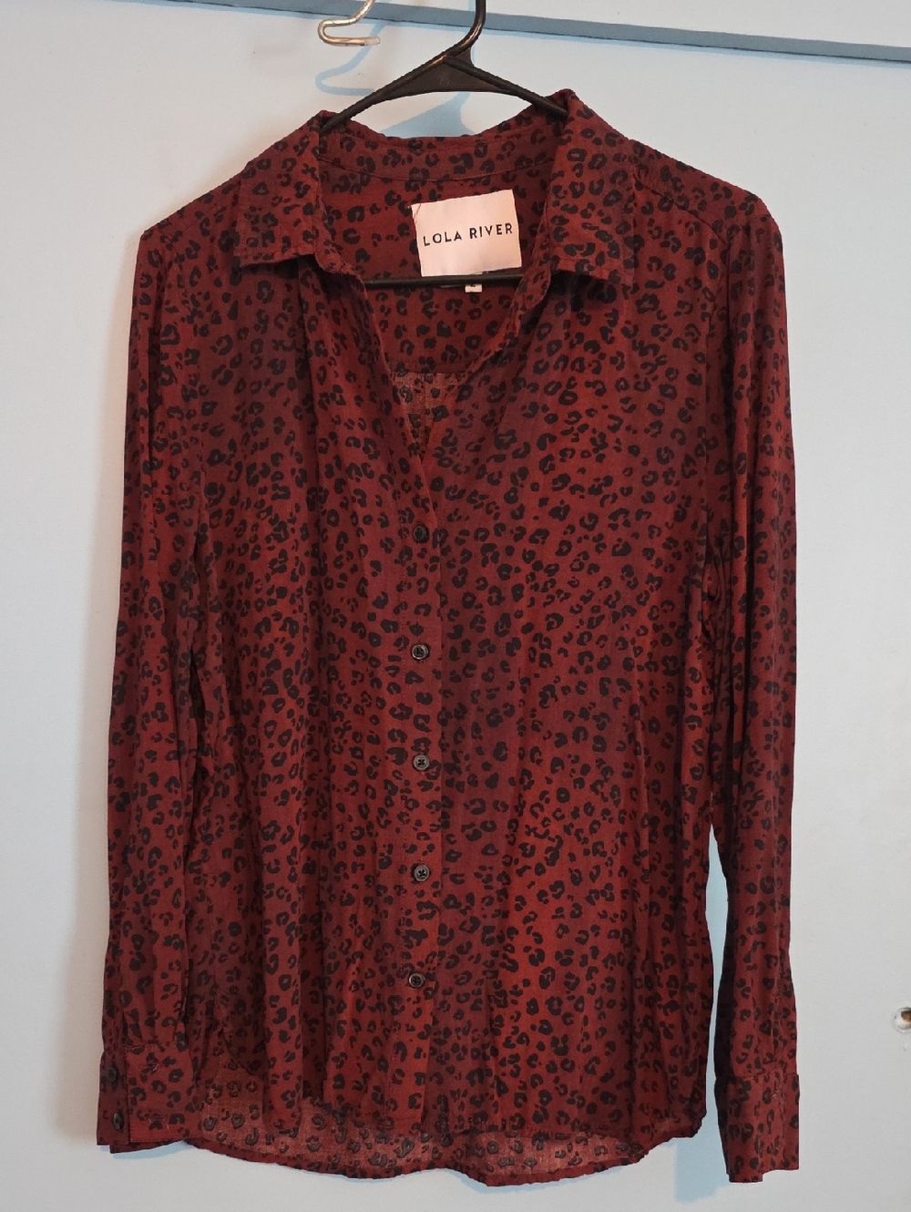 Lola River Women's Rust Leopard Button-Down Blouse
